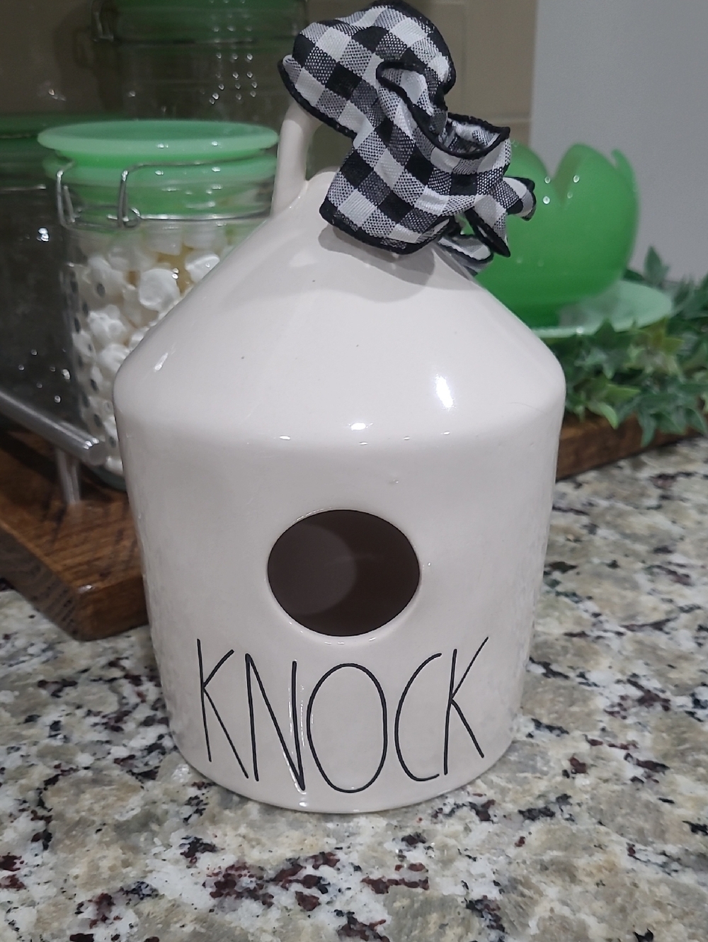Rae Dunn “KNOCK” Round birdhouse